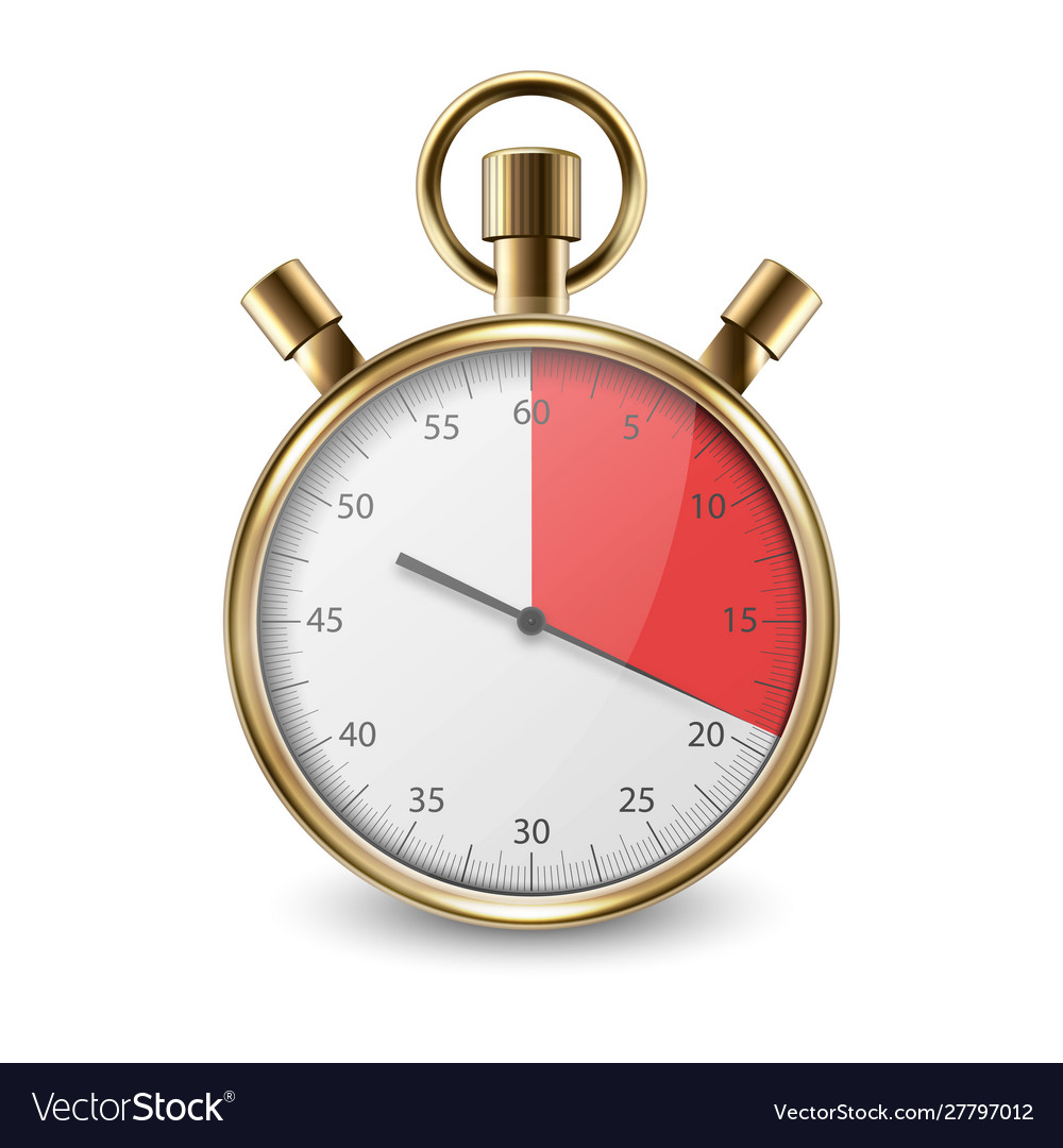 Realistic metal golden classic stopwatch icon