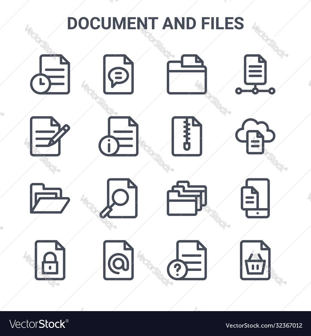 Set 16 document and files concept line icons vector image Set 16 document and files concept line icons