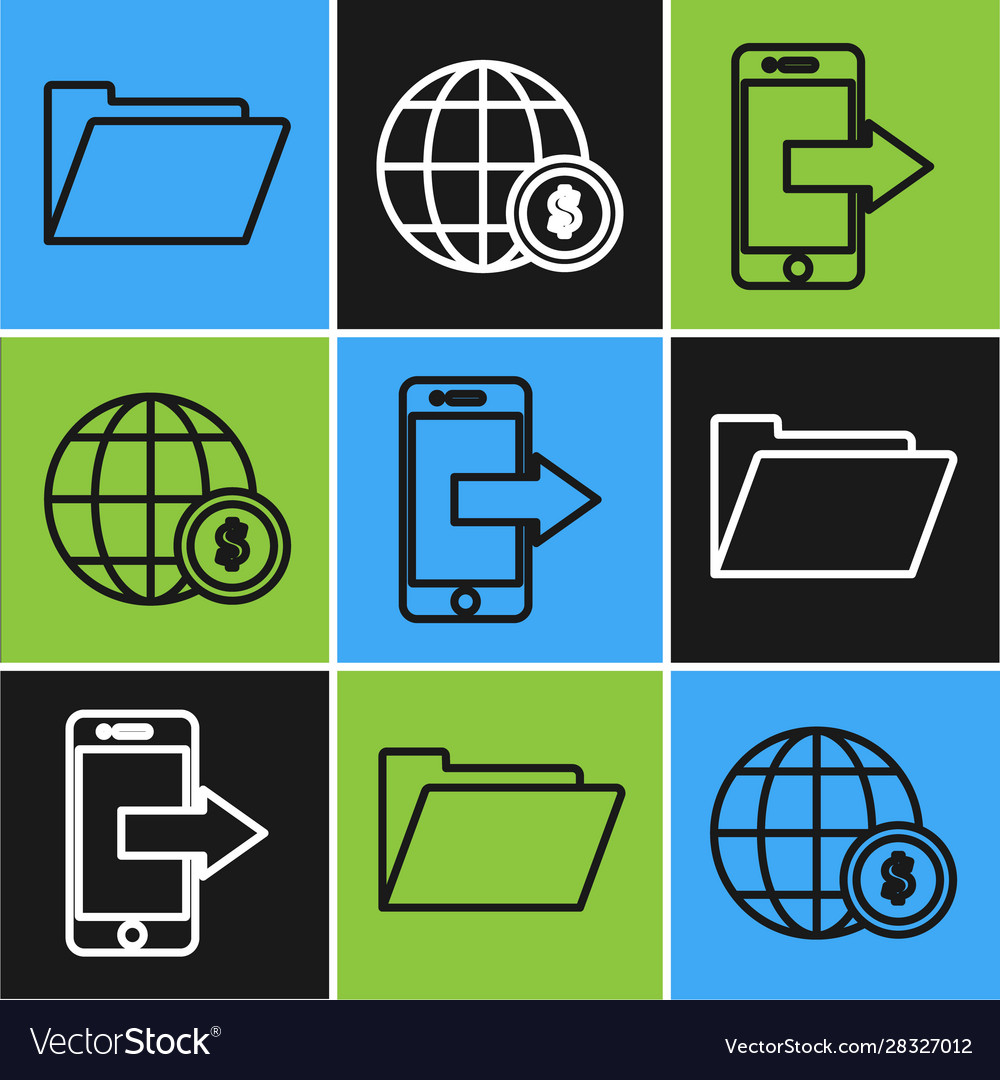 Set line document folder smartphone mobile phone vector image Set line document folder smartphone mobile phone
