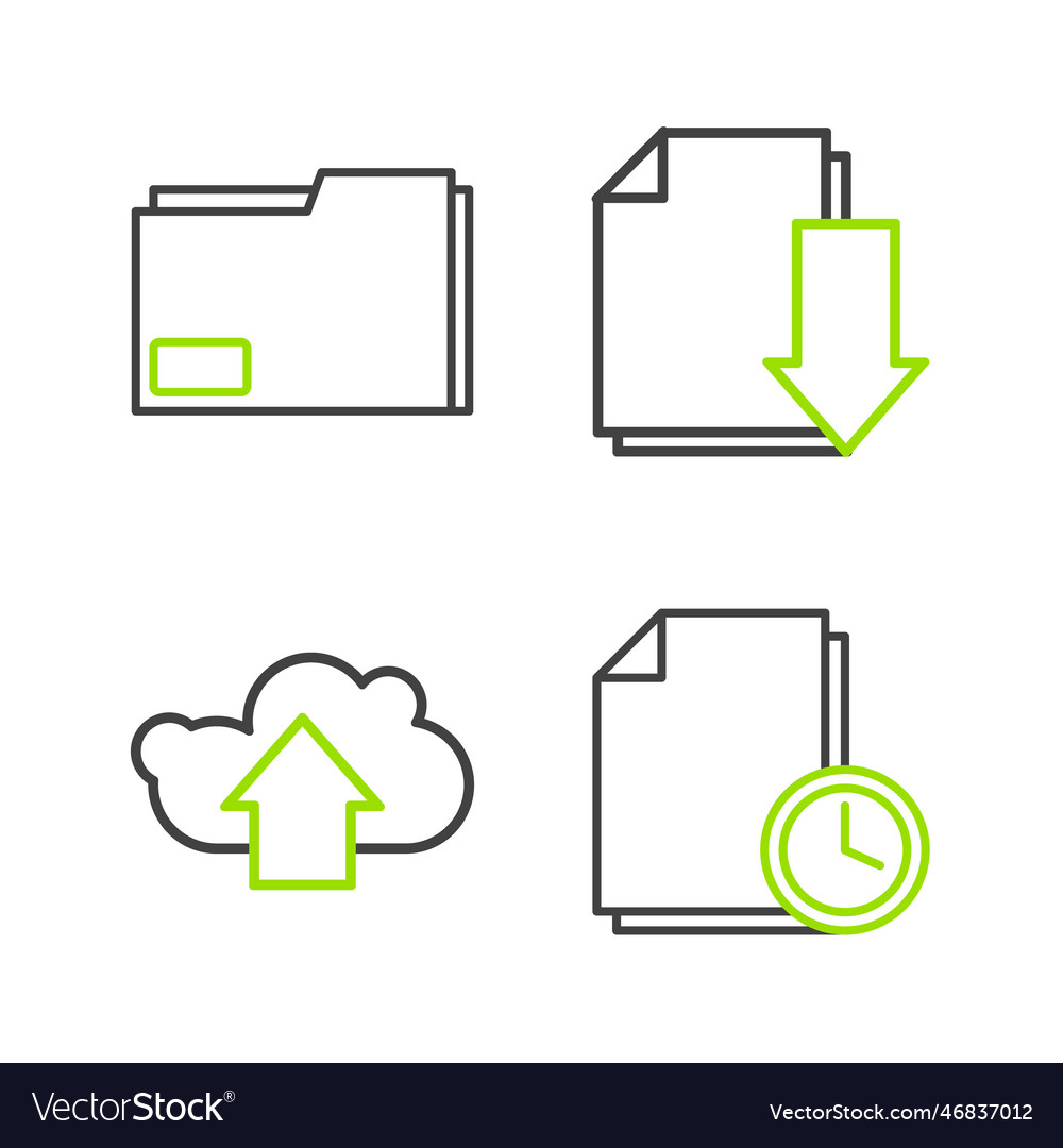 Set line document with clock cloud upload vector image Set line document with clock cloud upload