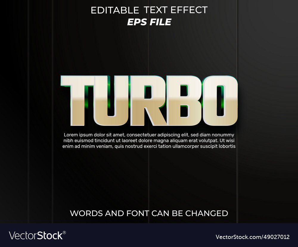 Turbo text effect font editable typography 3d