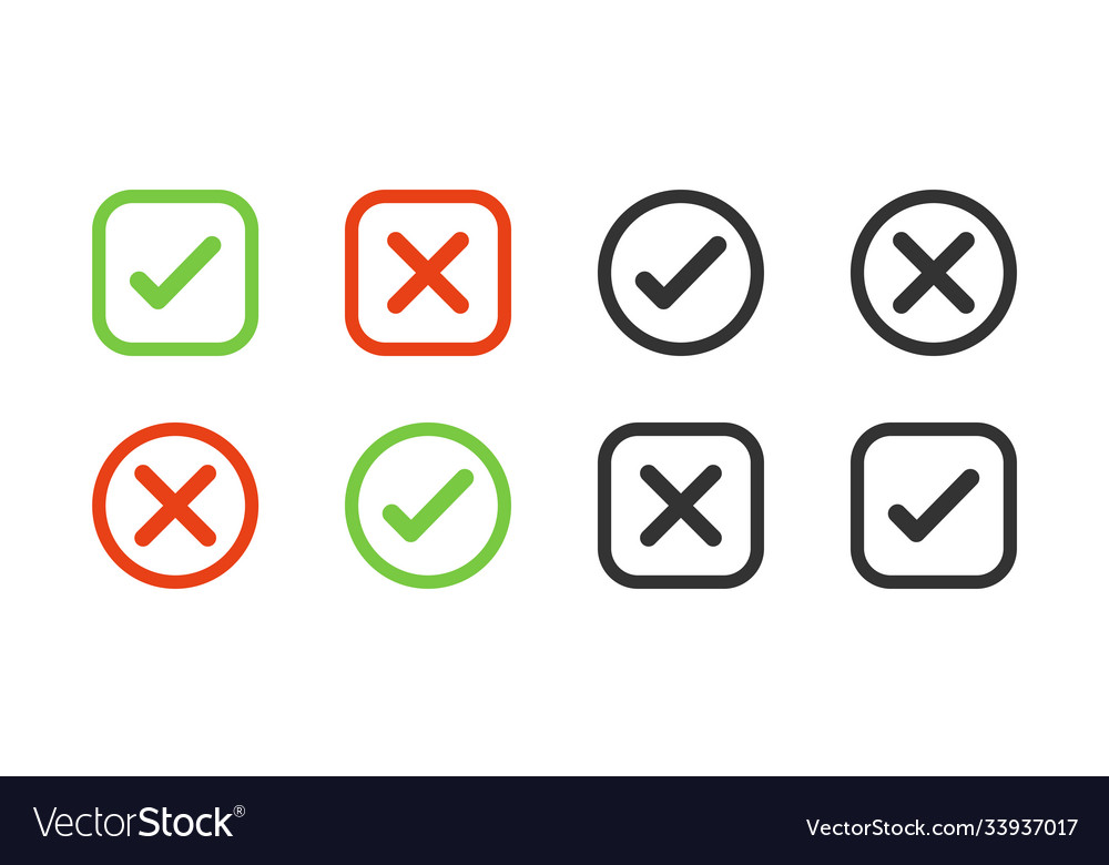 Check mark with cross icons in square vector image Check mark with cross icons in square