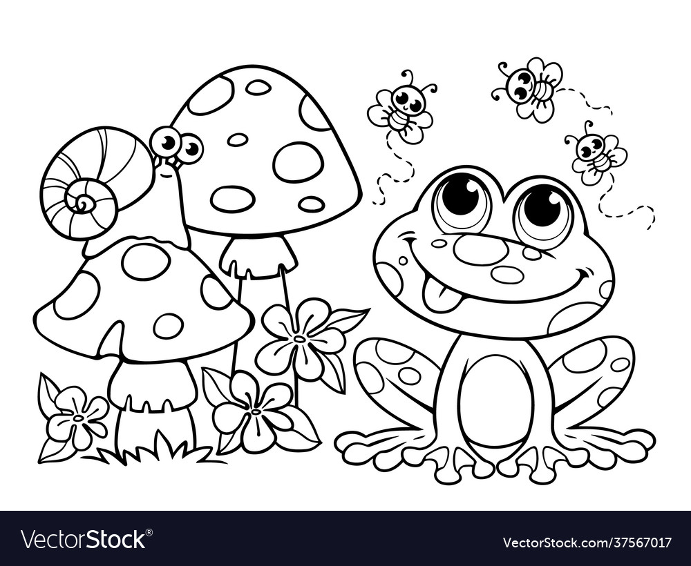 Coloring book for children a cute frog sits next Vector Image