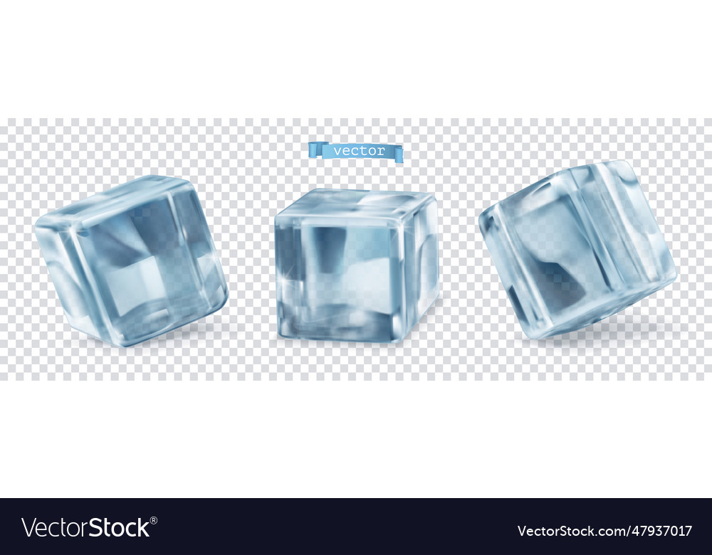 Ice cube with transparent 3d realistic set