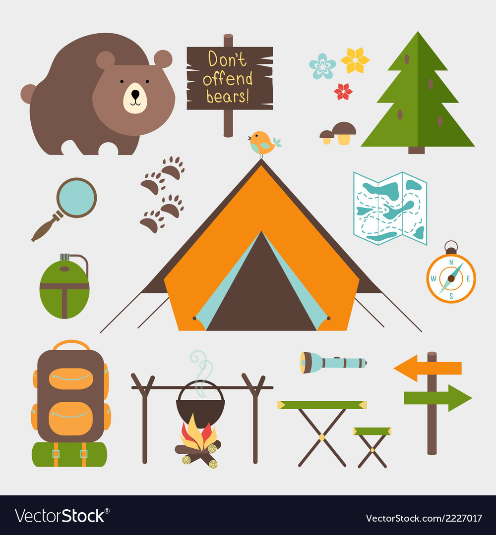 Icons forest camping set Royalty Free Vector Image