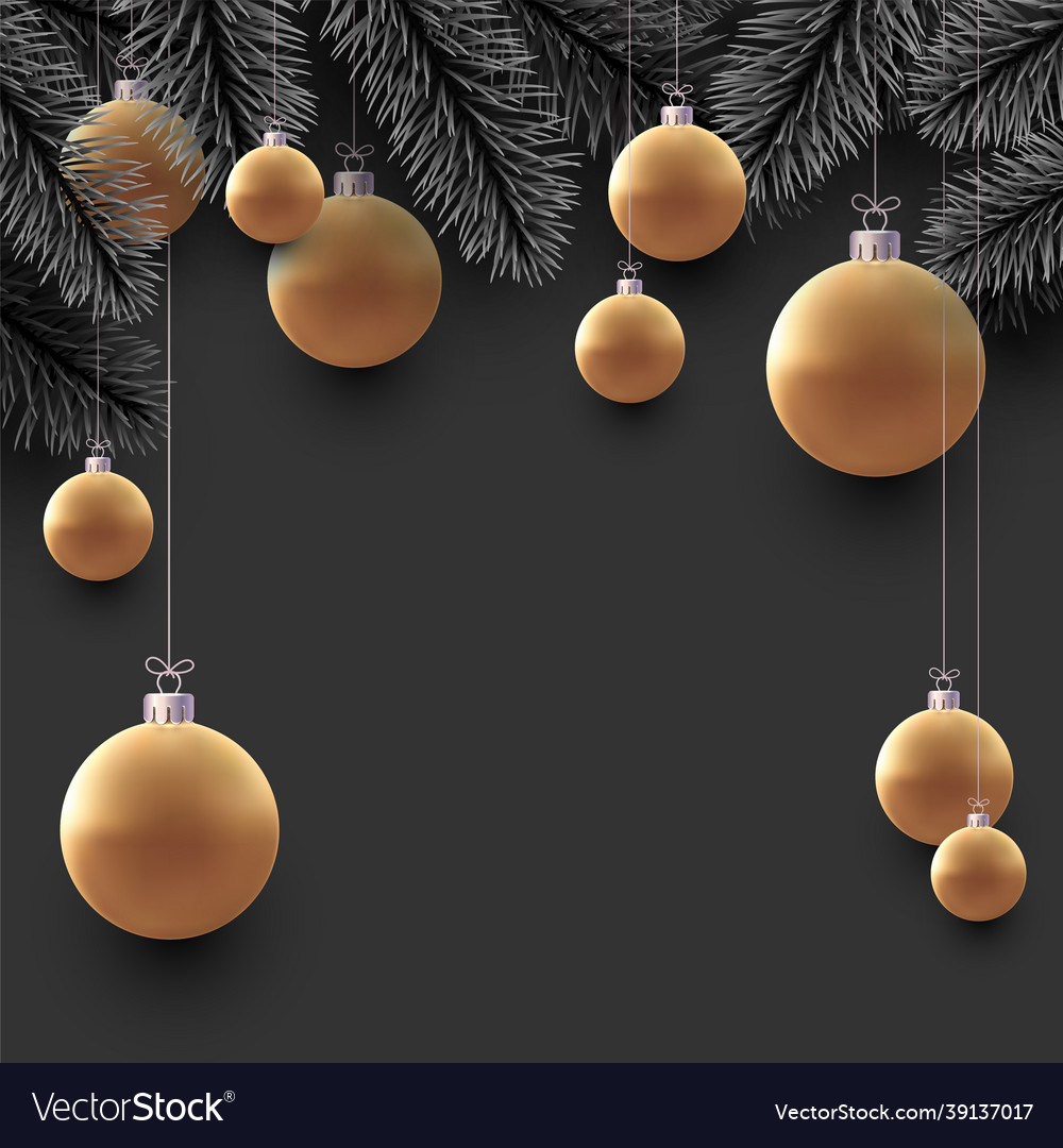 Realistische xmas goldene Baubles und Fichtenzweige