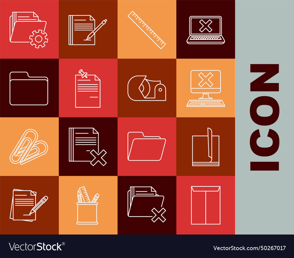 Set line envelope file document computer vector image Set line envelope file document computer