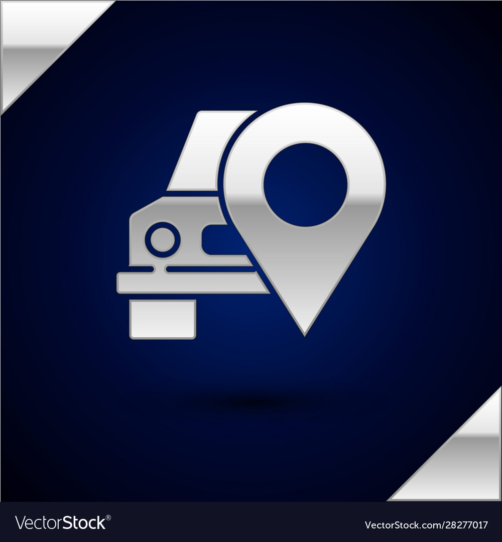 Silver map pointer with taxi icon isolated on dark vector image Silver map pointer with taxi icon isolated on dark