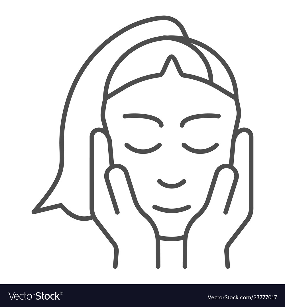 Skin care thin line icon face and hands sign