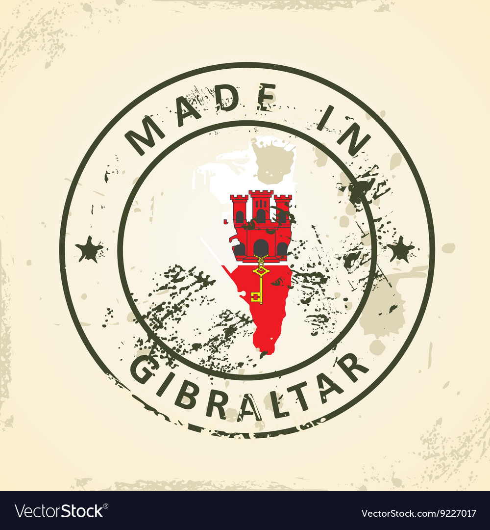 Stamp with map flag of gibraltar