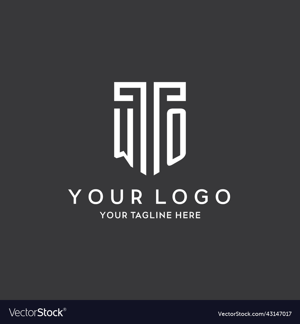 Wo monogram initial name with shield shape icon