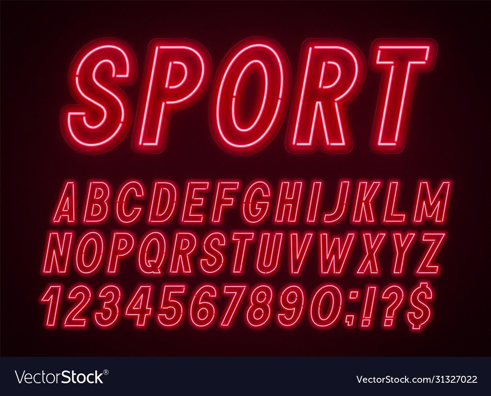 Neon red font light alphabet with numbers