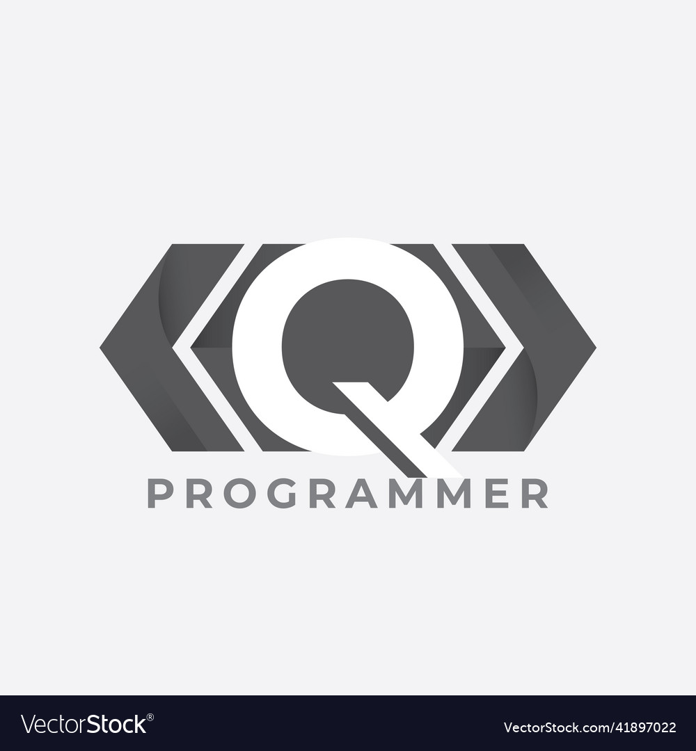 Programmer logo with letter q design code icon Vector Image Programmer logo with letter q design code icon