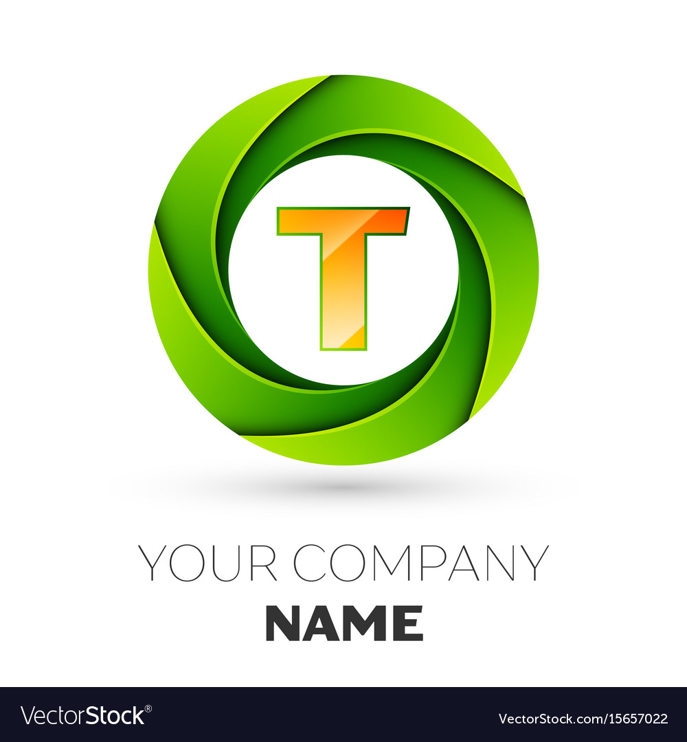 Realistic letter t logo in colorful circle Vector Image