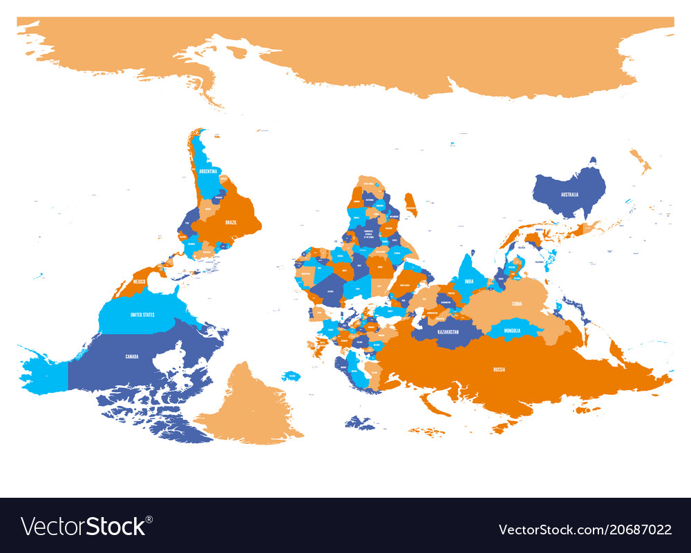 Upside Down Globe Map Reversed Or Upside Down Political Map Of World Vector Image