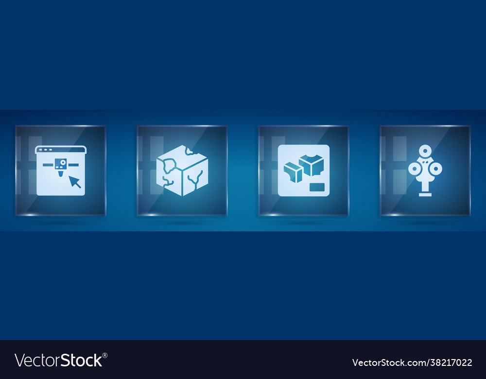 Set 3d printer setting isometric cube vector image Set 3d printer setting isometric cube