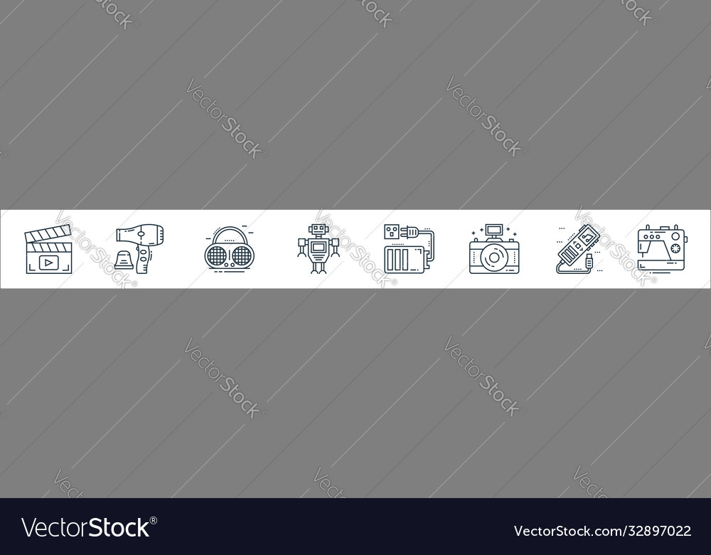 Technology devices line icons linear set quality vector image Technology devices line icons linear set quality