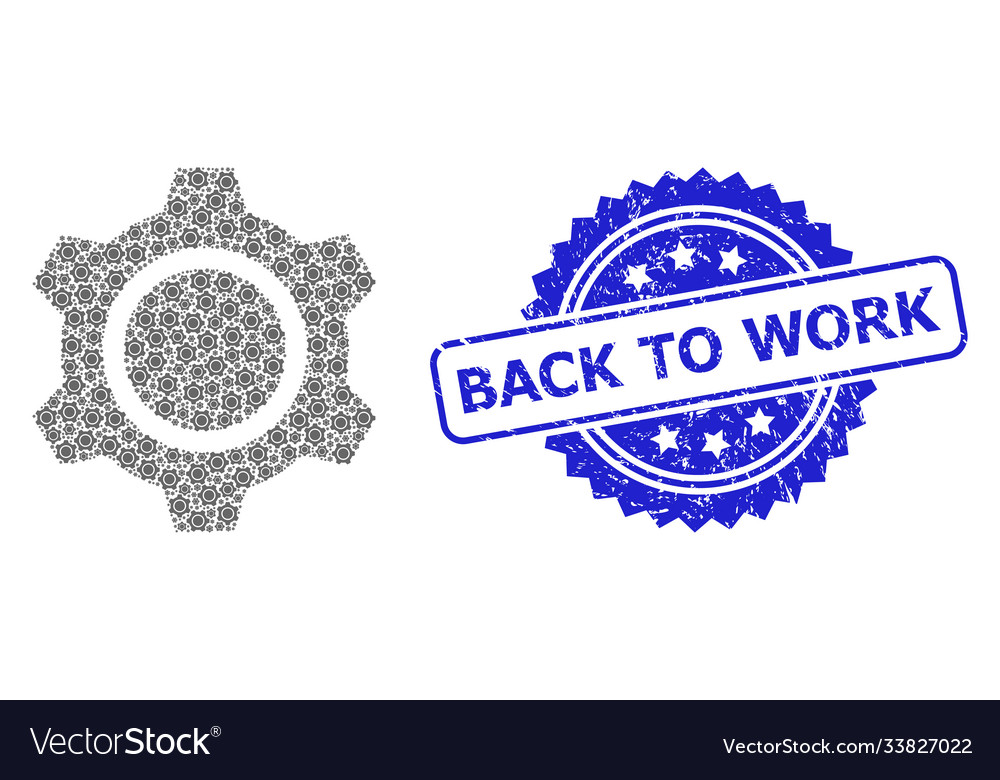 Textured back to work seal and recursion gear icon vector image Textured back to work seal and recursion gear icon