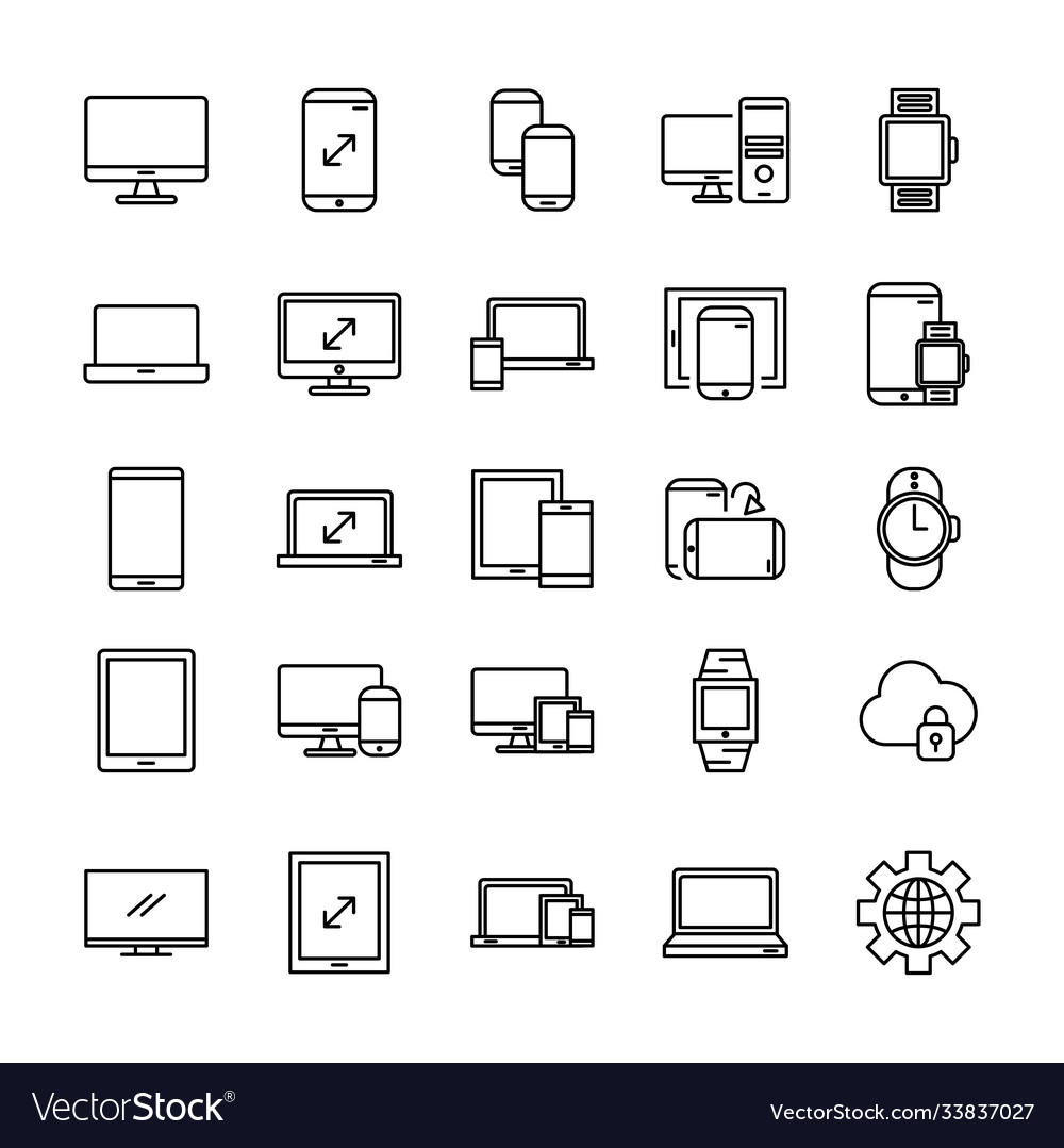 Bundle mockup responsive set line style icons Vector Image Bundle mockup responsive set line style icons