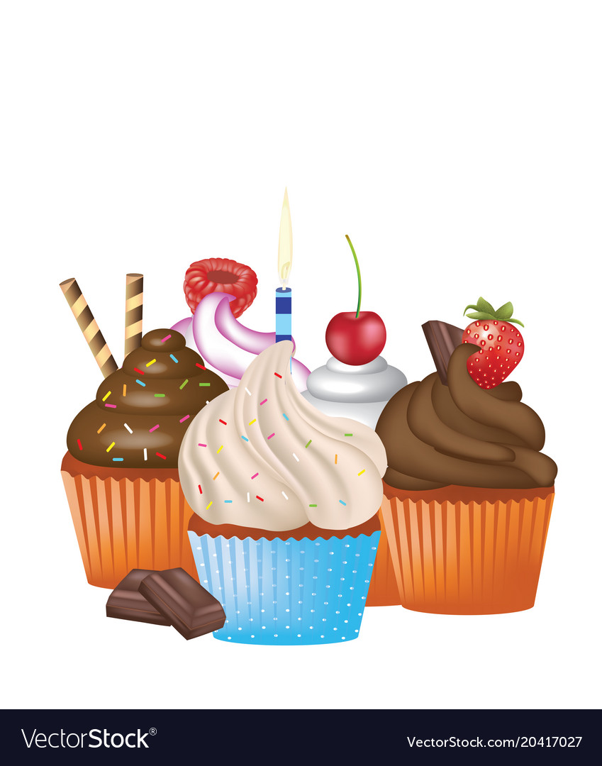 Cupcakes set on white background Royalty Free Vector Image