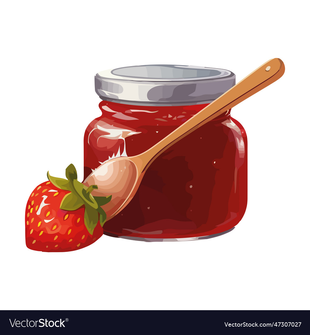 Homemade strawberry marmalade in glass jar Vector Image