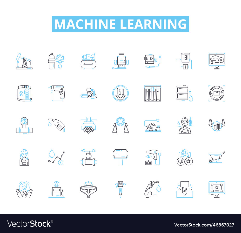 Machine learning linear icons set algorithms vector image Machine learning linear icons set algorithms