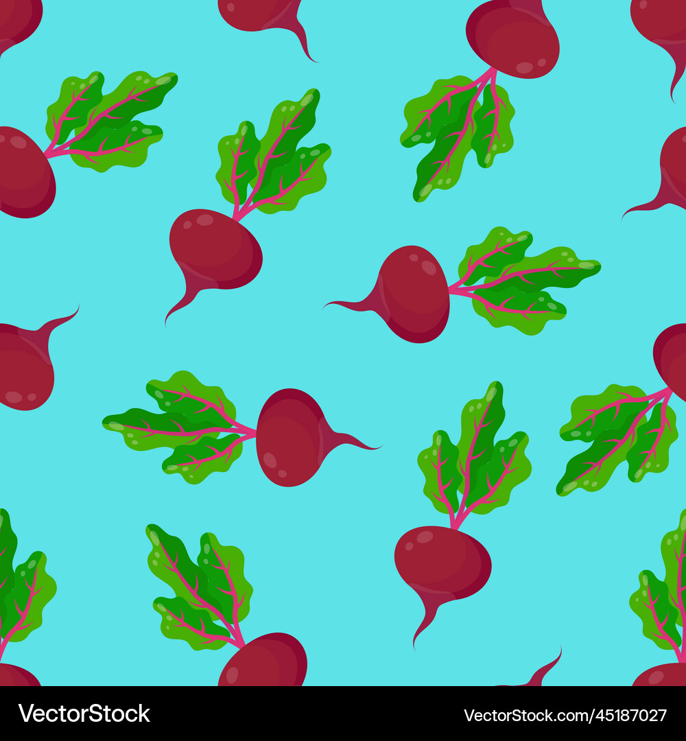 Seamless pattern with beetroot on a blue Vector Image