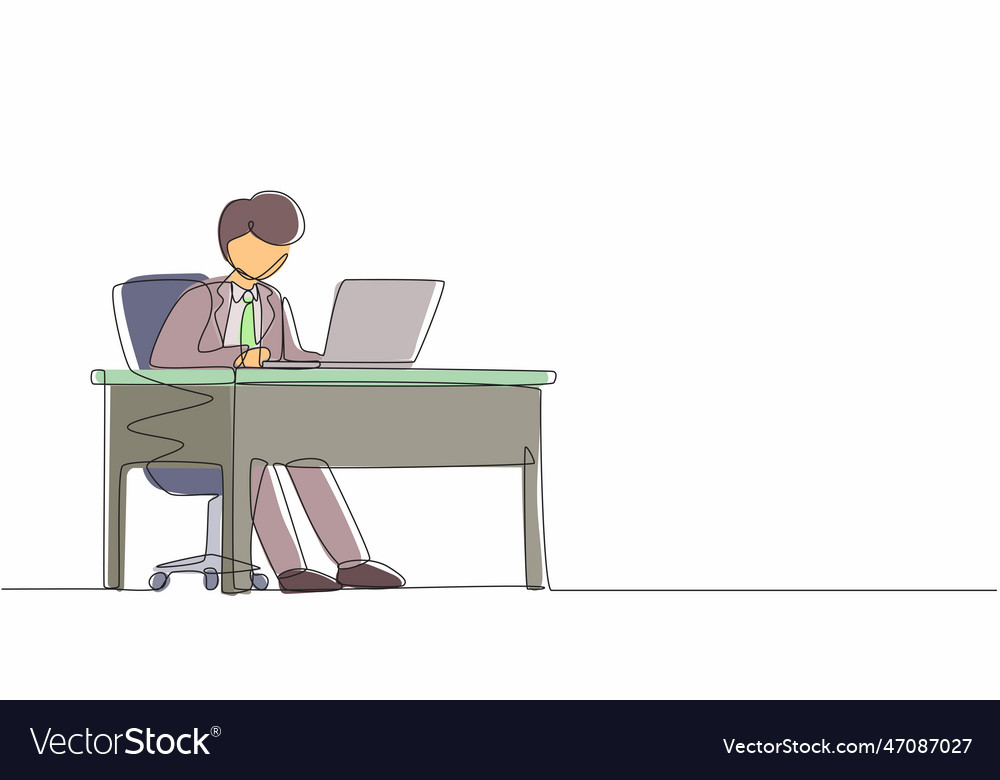 Single one line drawing male works in office Vector Image