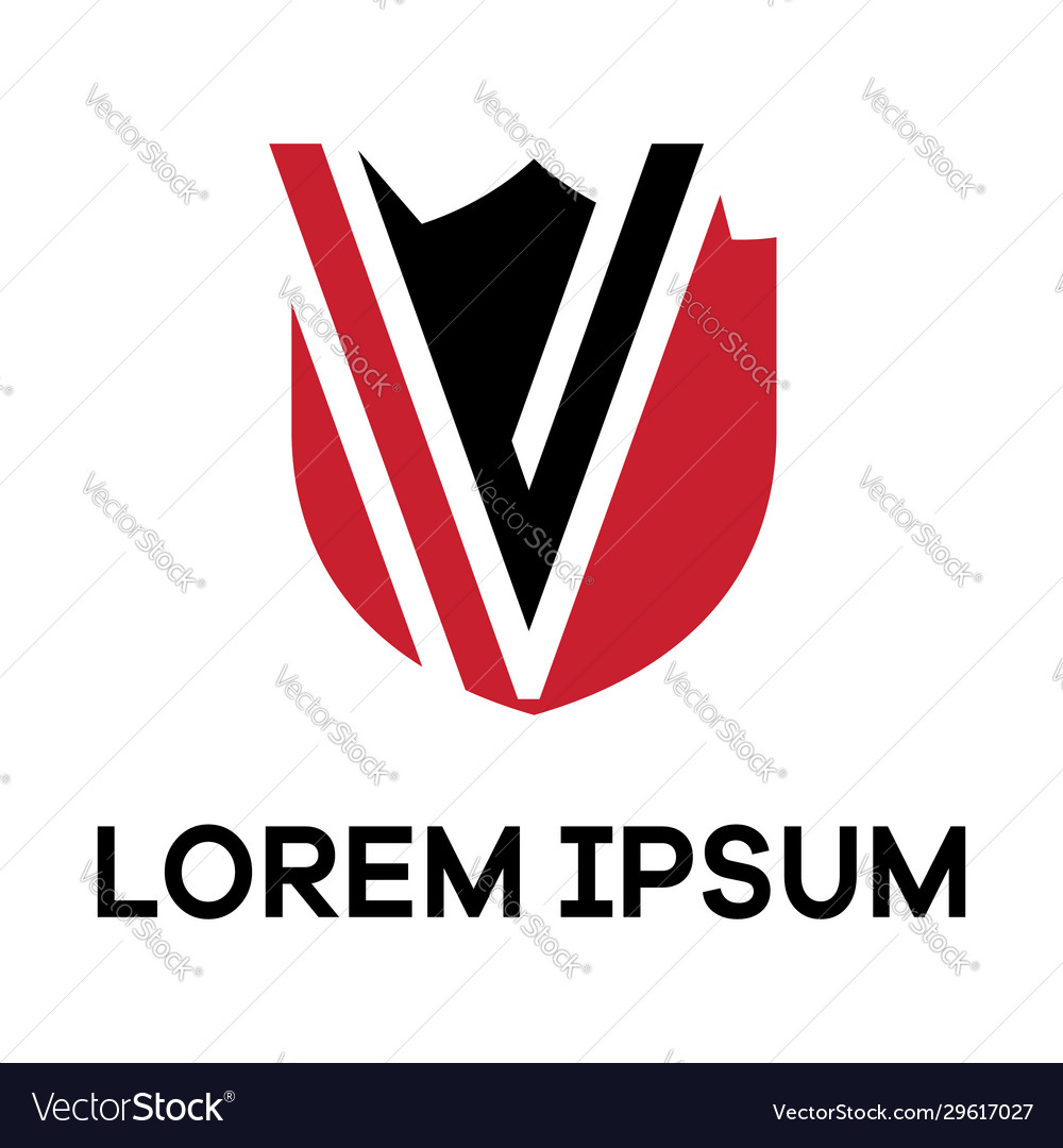 V letter logo design in shield