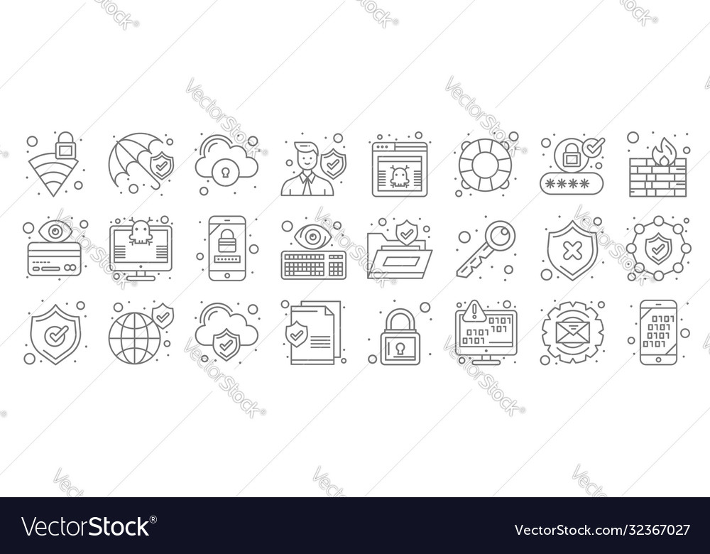 Web security line icons linear set quality vector image Web security line icons linear set quality