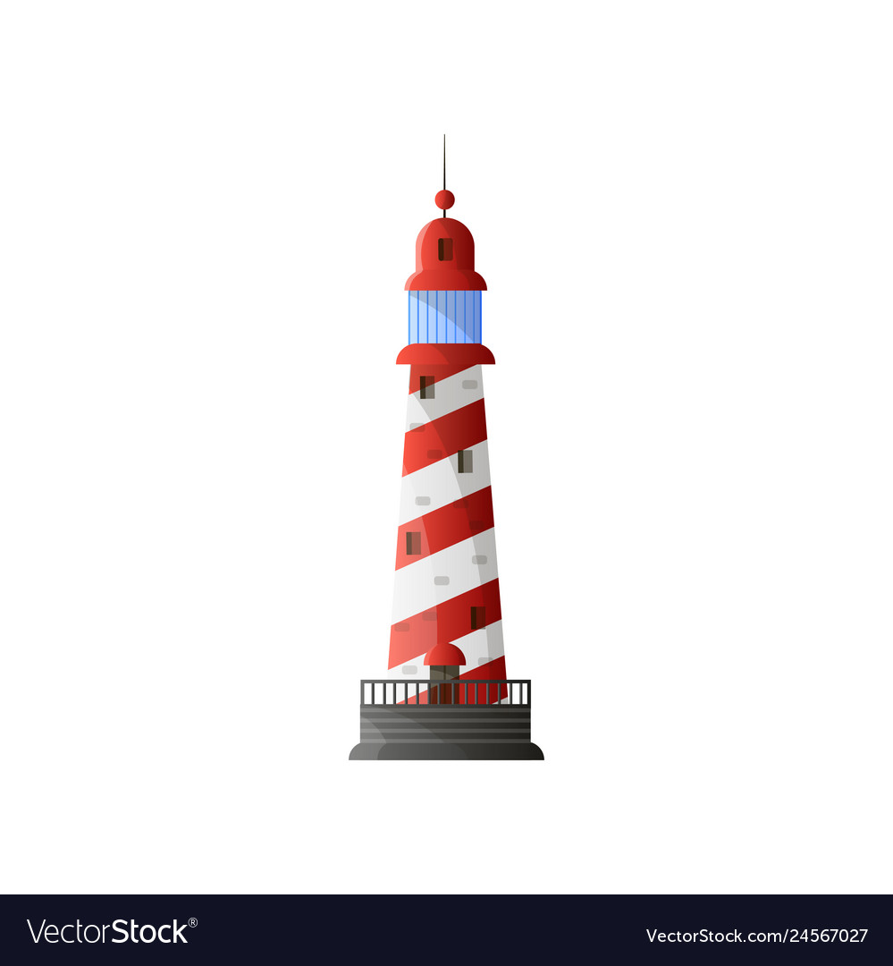 White conic lighthouse with shadow red diagonal vector image White conic lighthouse with shadow red diagonal