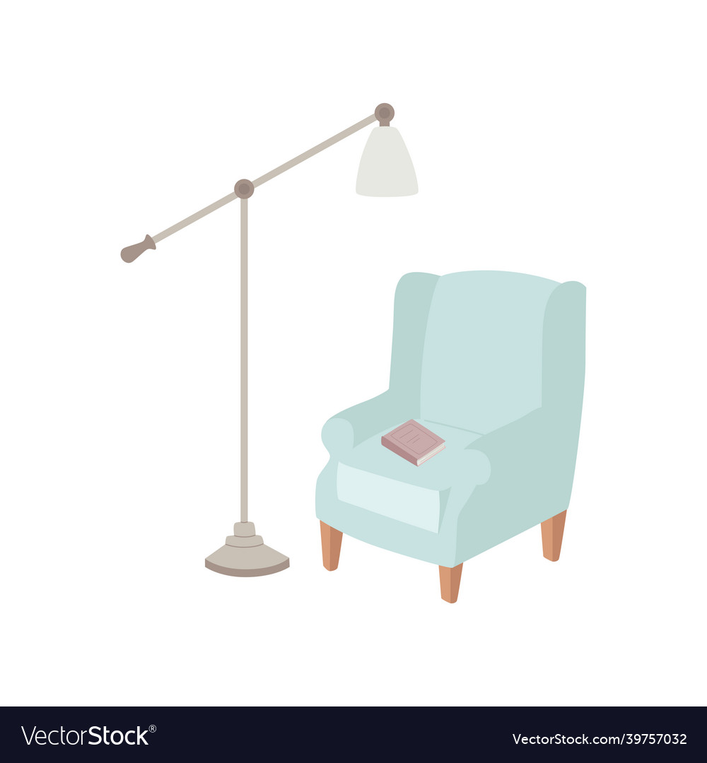 Armchair with a floor lamp and a book the concept Vector Image