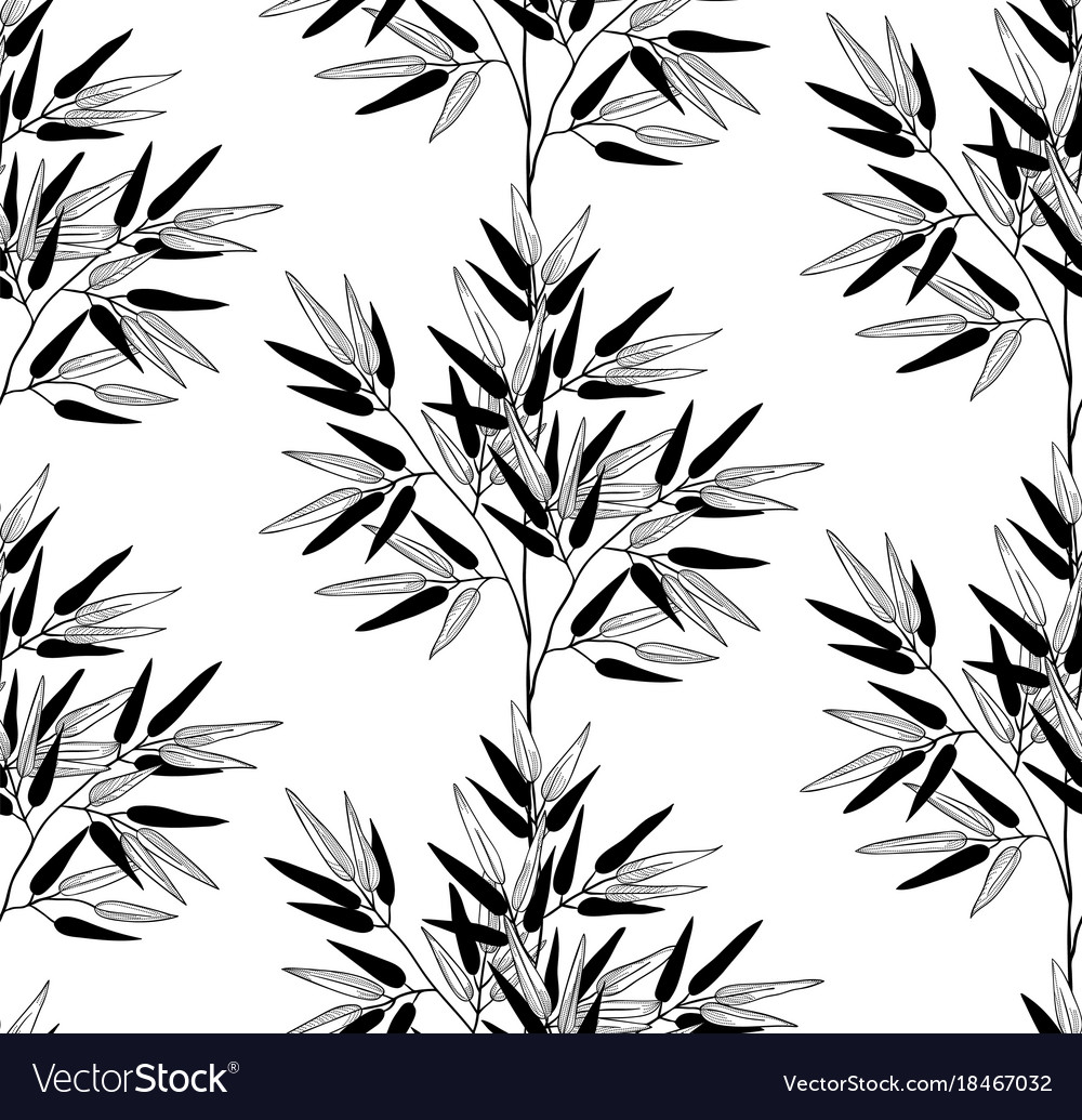 Black seamless pattern with drawn bamboo Vector Image