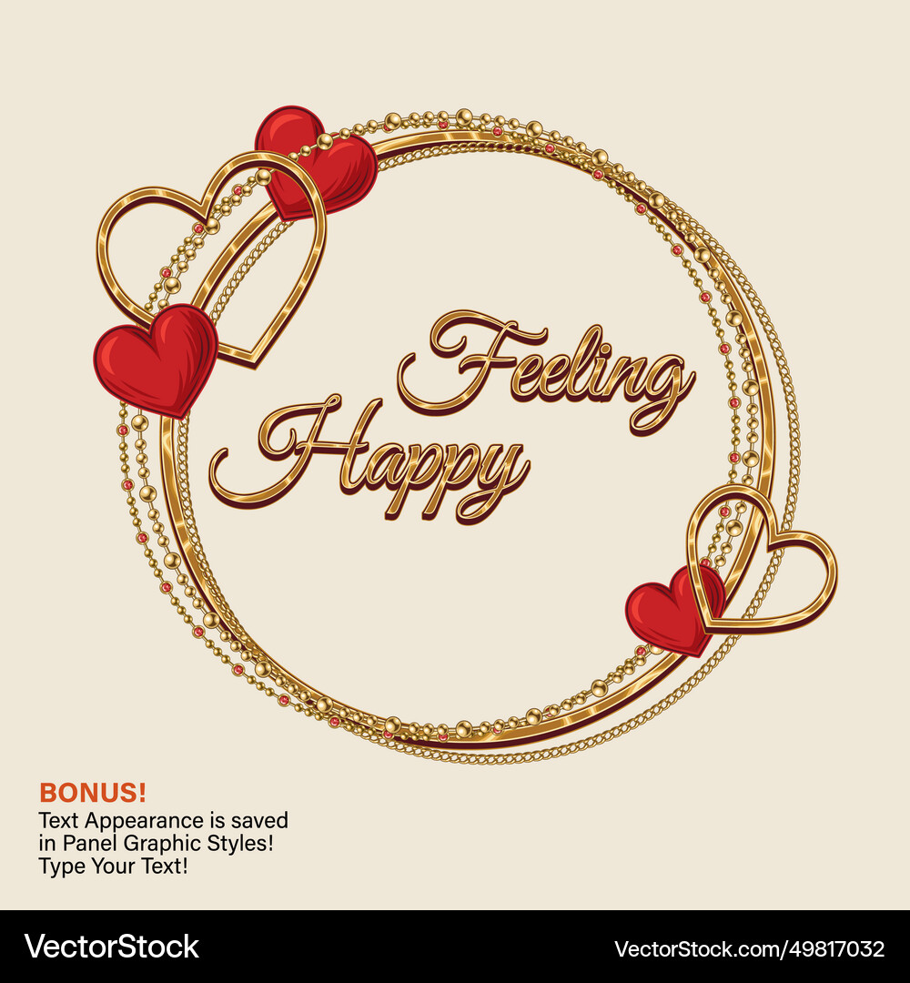 Circular frame with jewelry golden chains hearts Vector Image