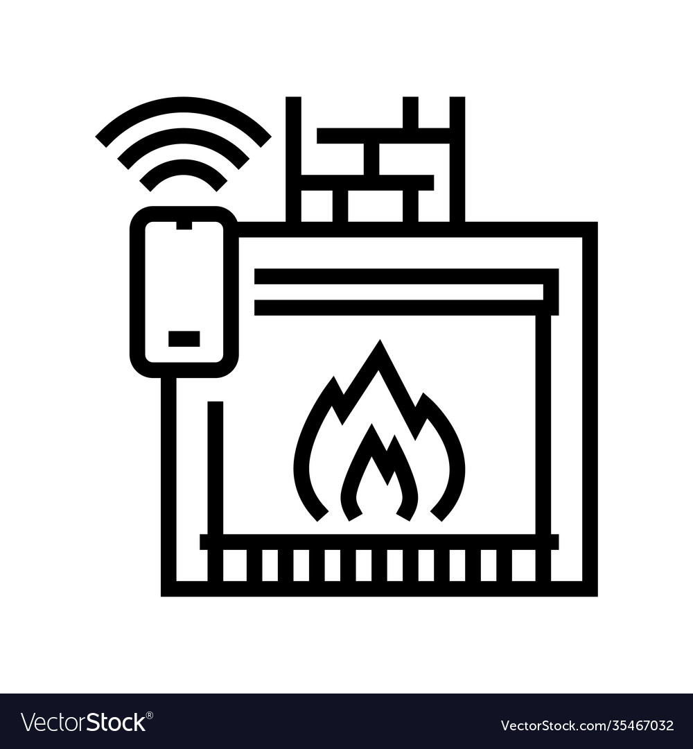 Fireplace control system smart home line icon