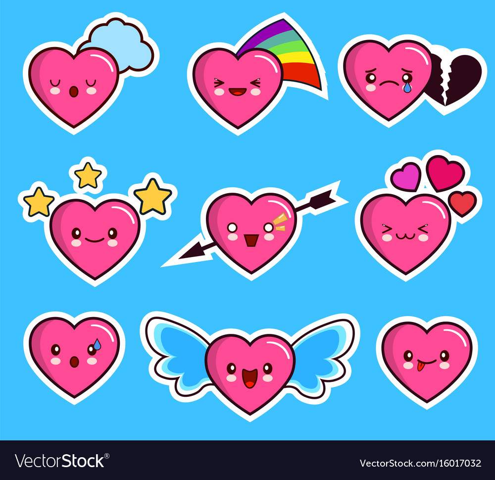 Funny heart emoticon icon set valentine s day