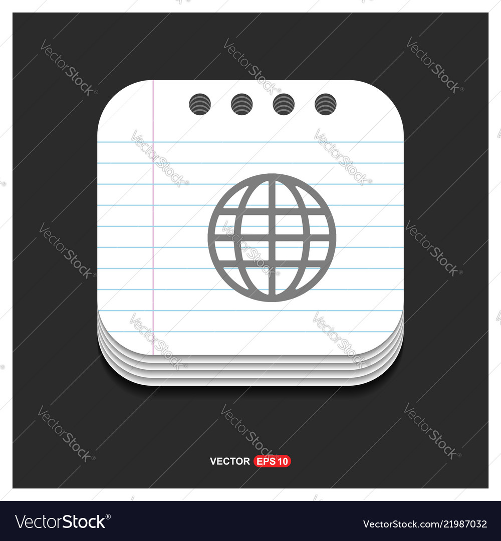 Globe icon gray on notepad style template vector image Globe icon gray on notepad style template