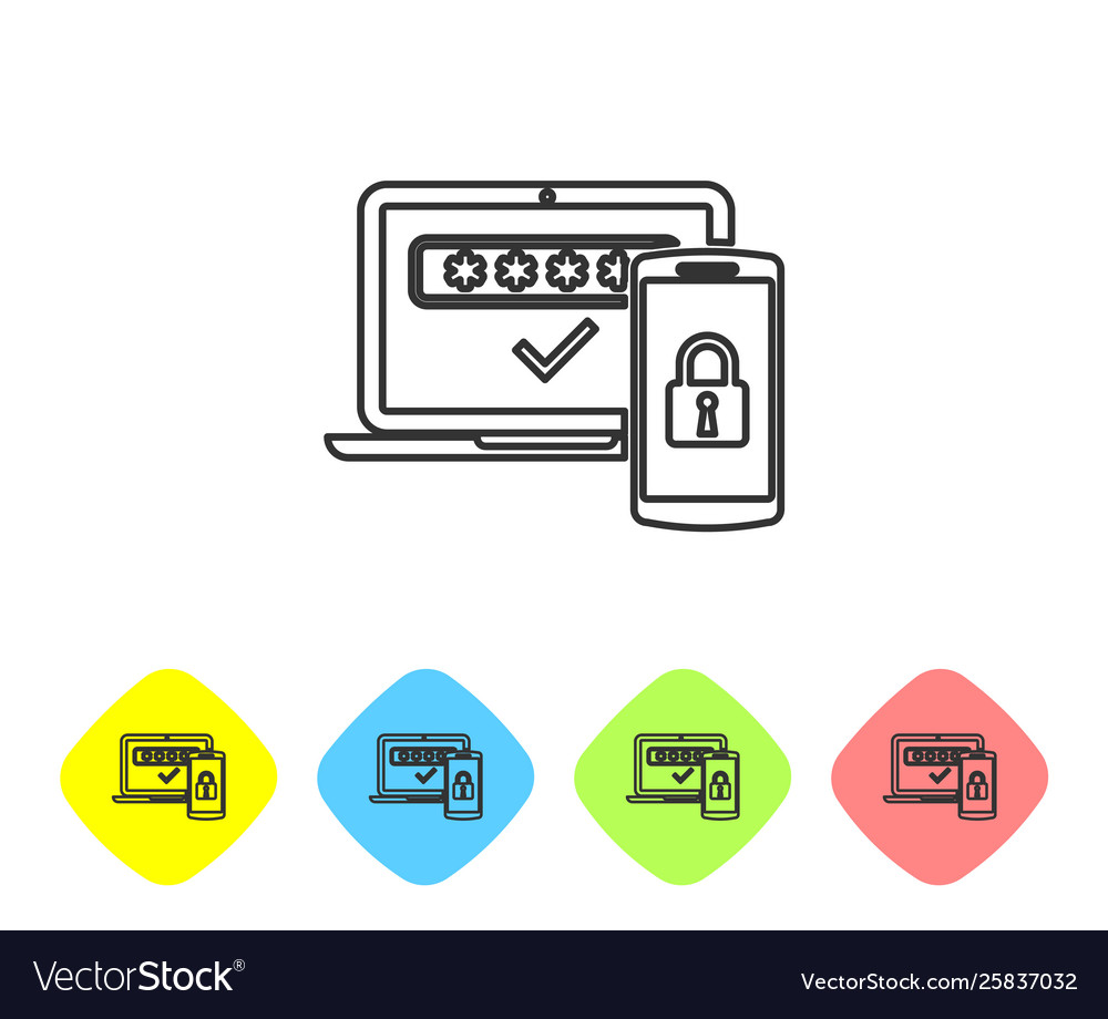 Grey multi factor two steps authentication line vector image Grey multi factor two steps authentication line