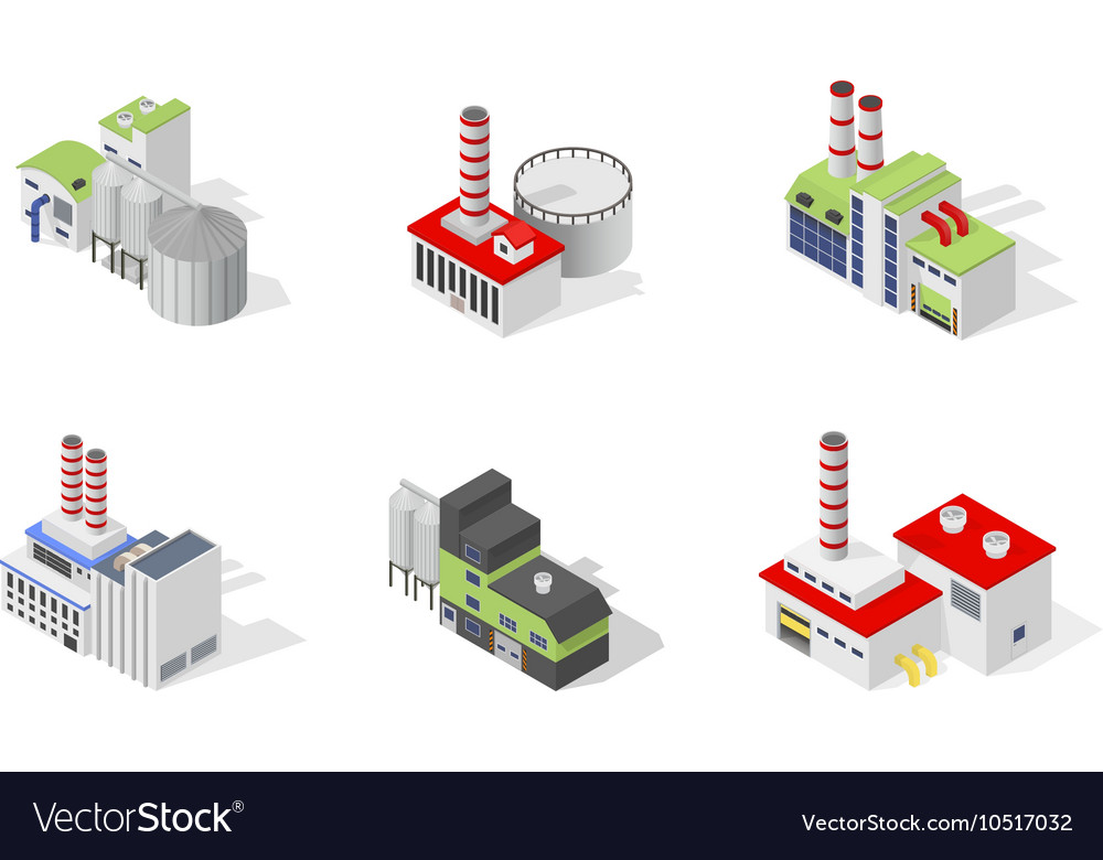 Icons and compositions of industrial building Vector Image