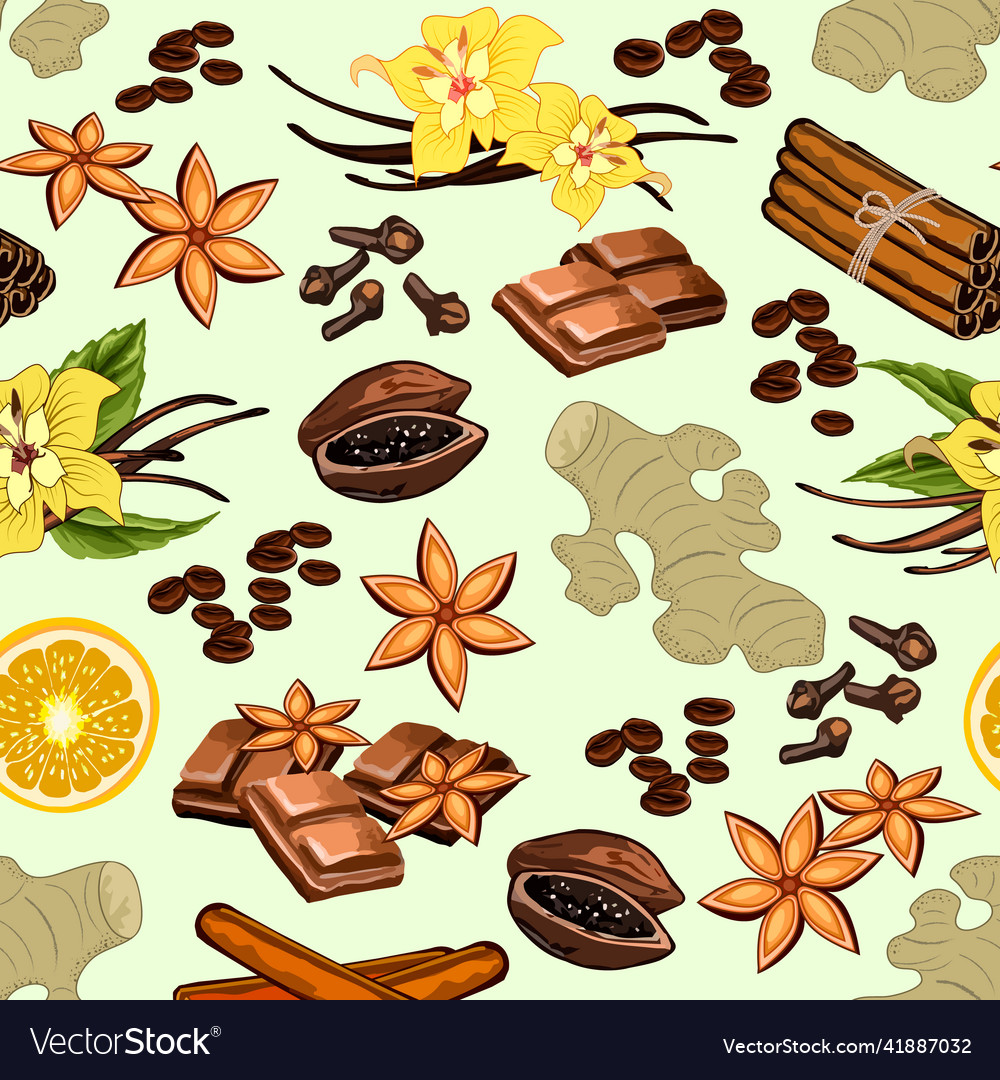 Pattern of spices on a colored background vector image Pattern of spices on a colored background