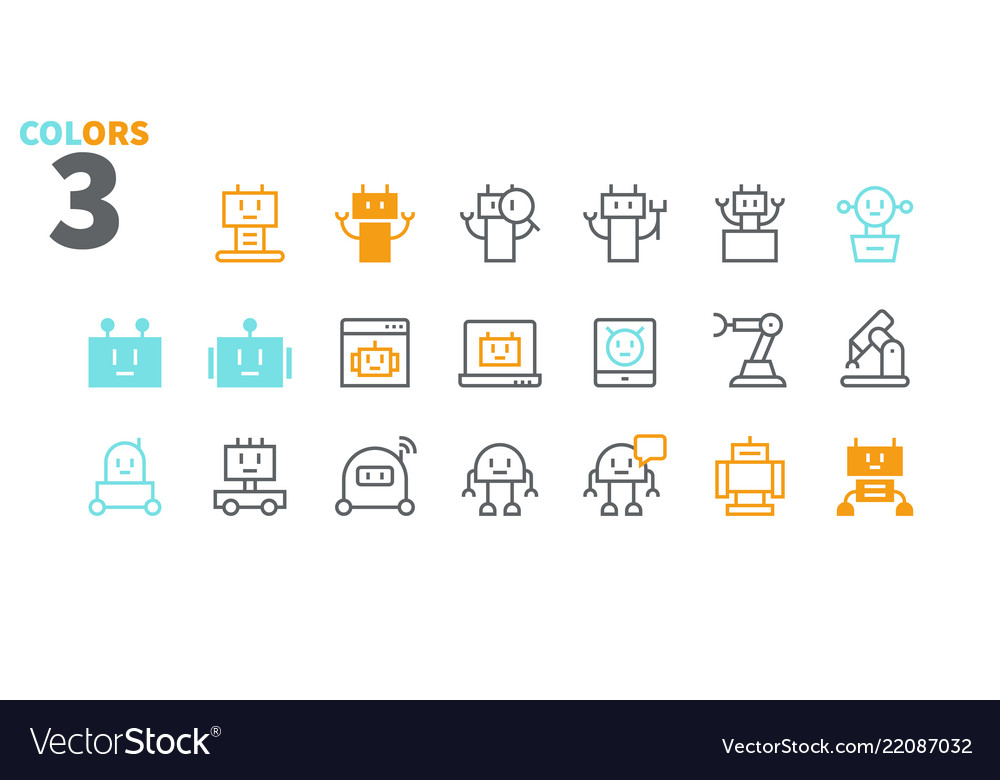 Robot Pixel Icons - Thin Line