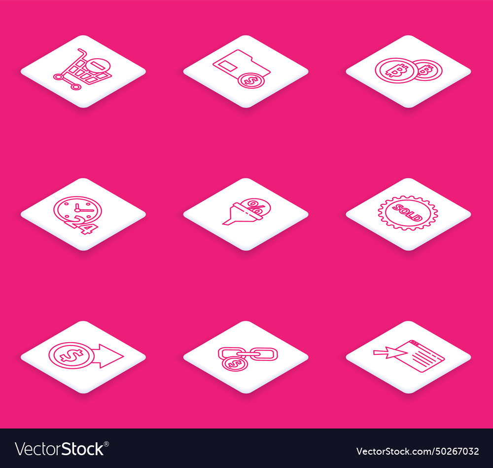 Set line remove shopping cart envelope with coin vector image Set line remove shopping cart envelope with coin