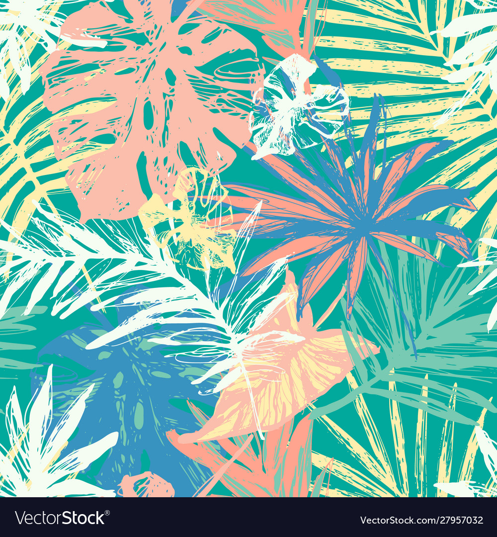 Tropical Grunge Leaves Pattern