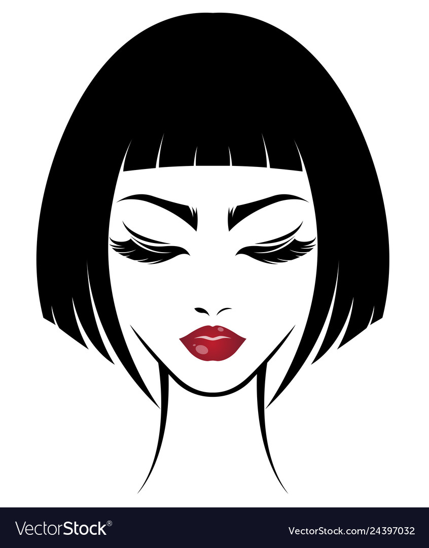 Women Short Hair Style Icon Logo Face Royalty Free Vector