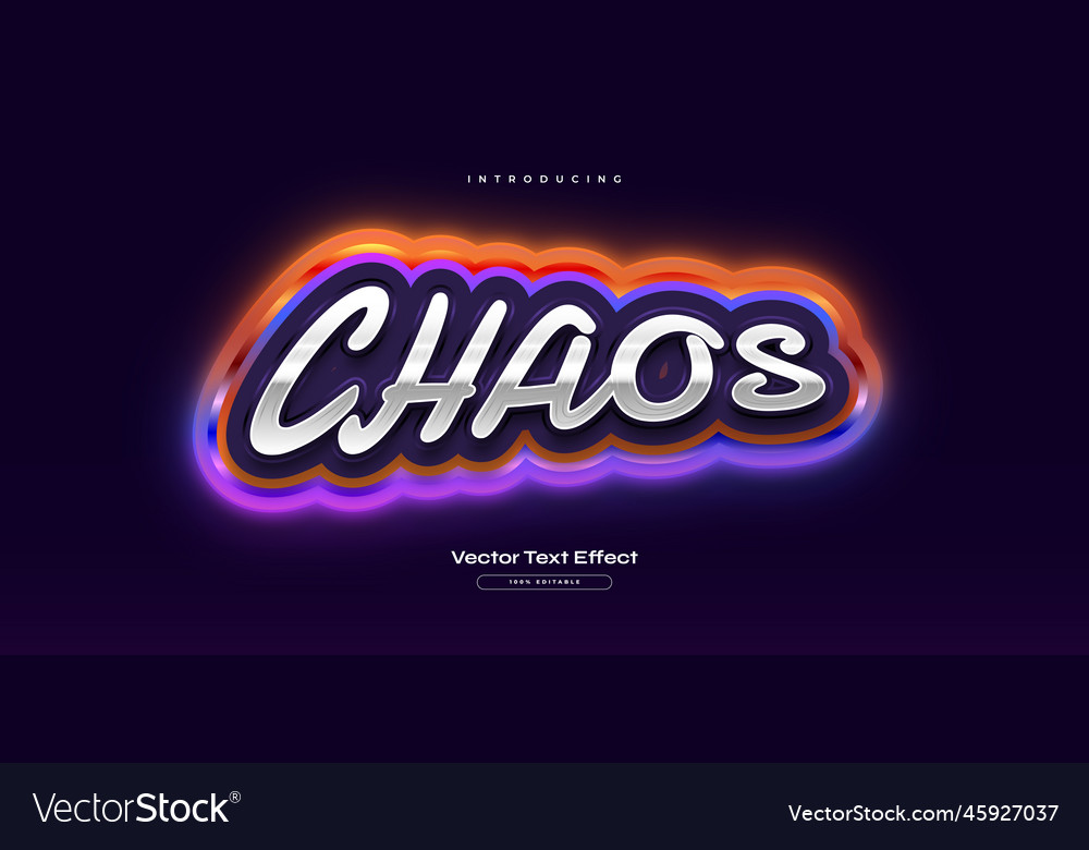 Chaos text with game style and neon effect vector image Chaos text with game style and neon effect