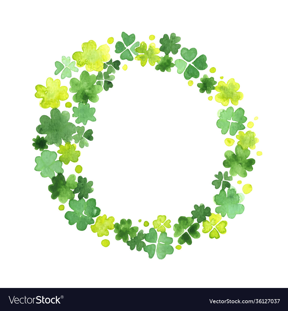 Clover leaf wreath watercolor hand painting Vector Image