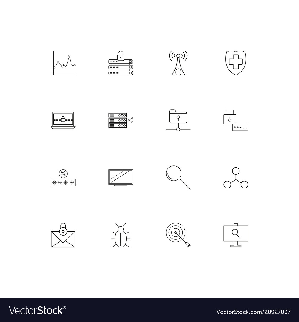 Internet security linear thin icons set outlined