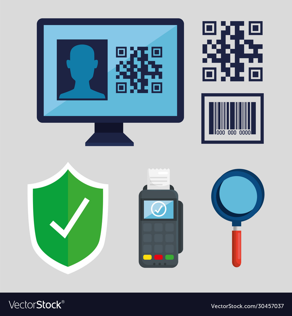 Qr-Code innerhalb Computer-Schild-Datentelefon und Lupe