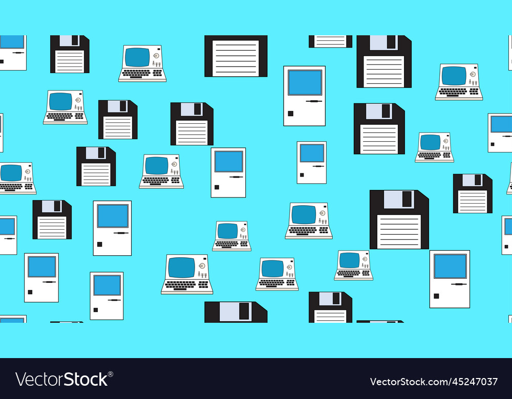 Seamless pattern endless computer with old retro