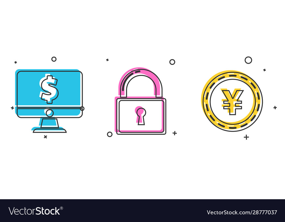 Set computer monitor with dollar symbol lock vector image Set computer monitor with dollar symbol lock